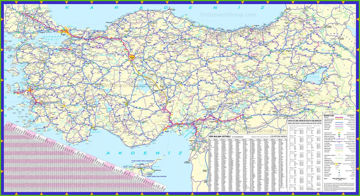 Turecko jízdy mapě