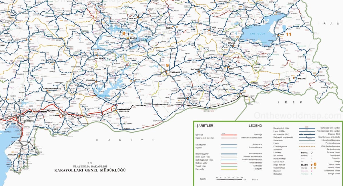 mapa jihovýchodní Turecko