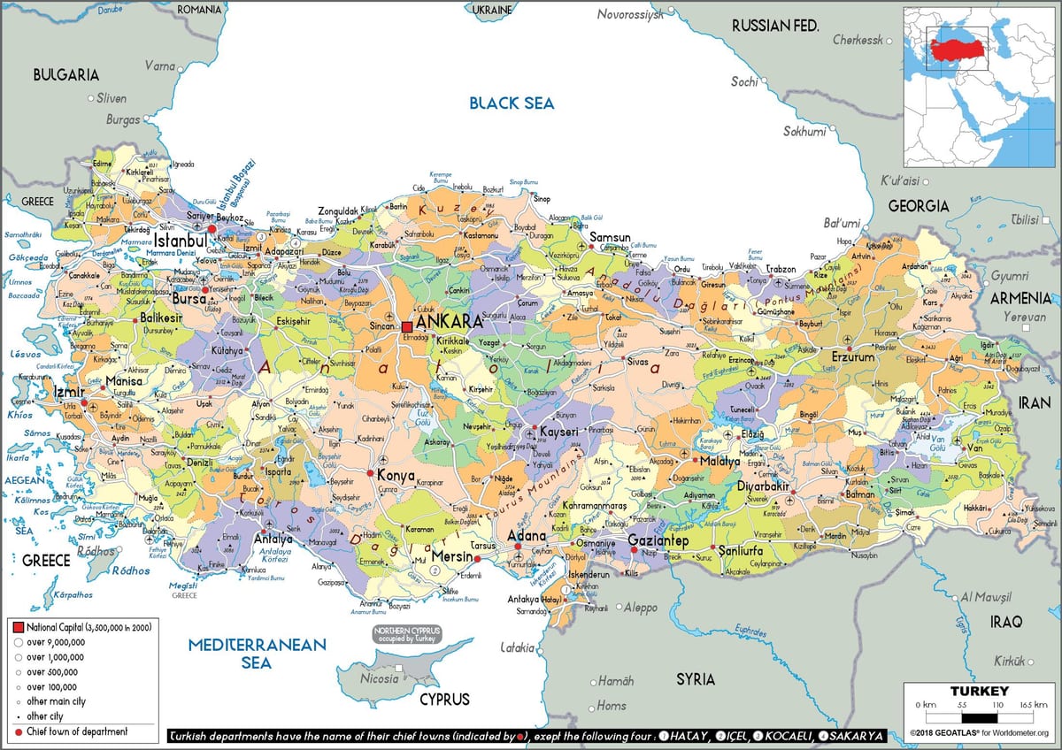politická mapa Turecka