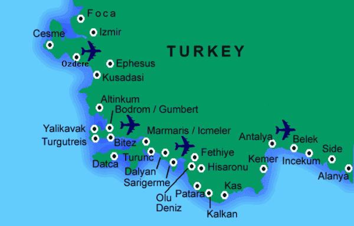 nejlepší pláže v Turecku mapě