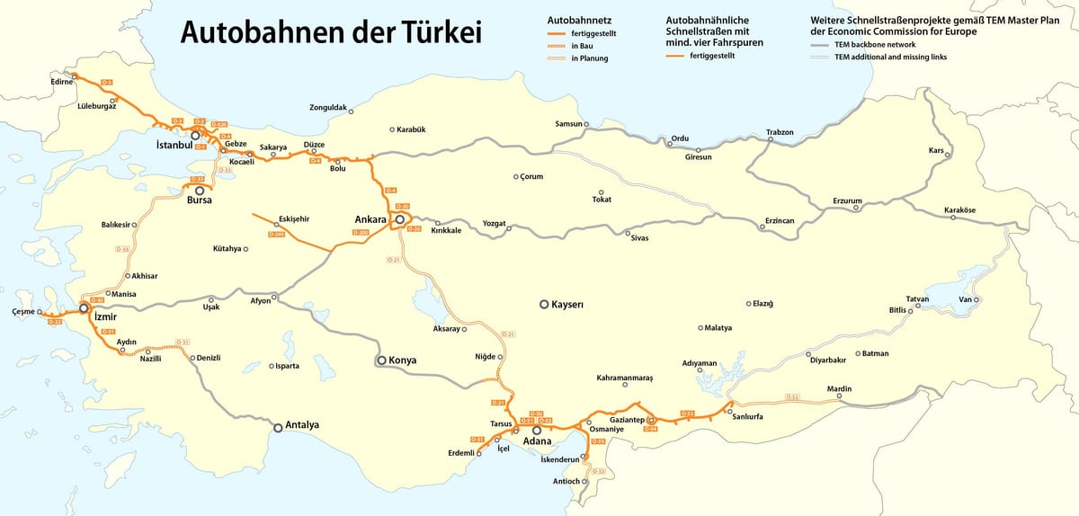 mapa Turecka dálnici
