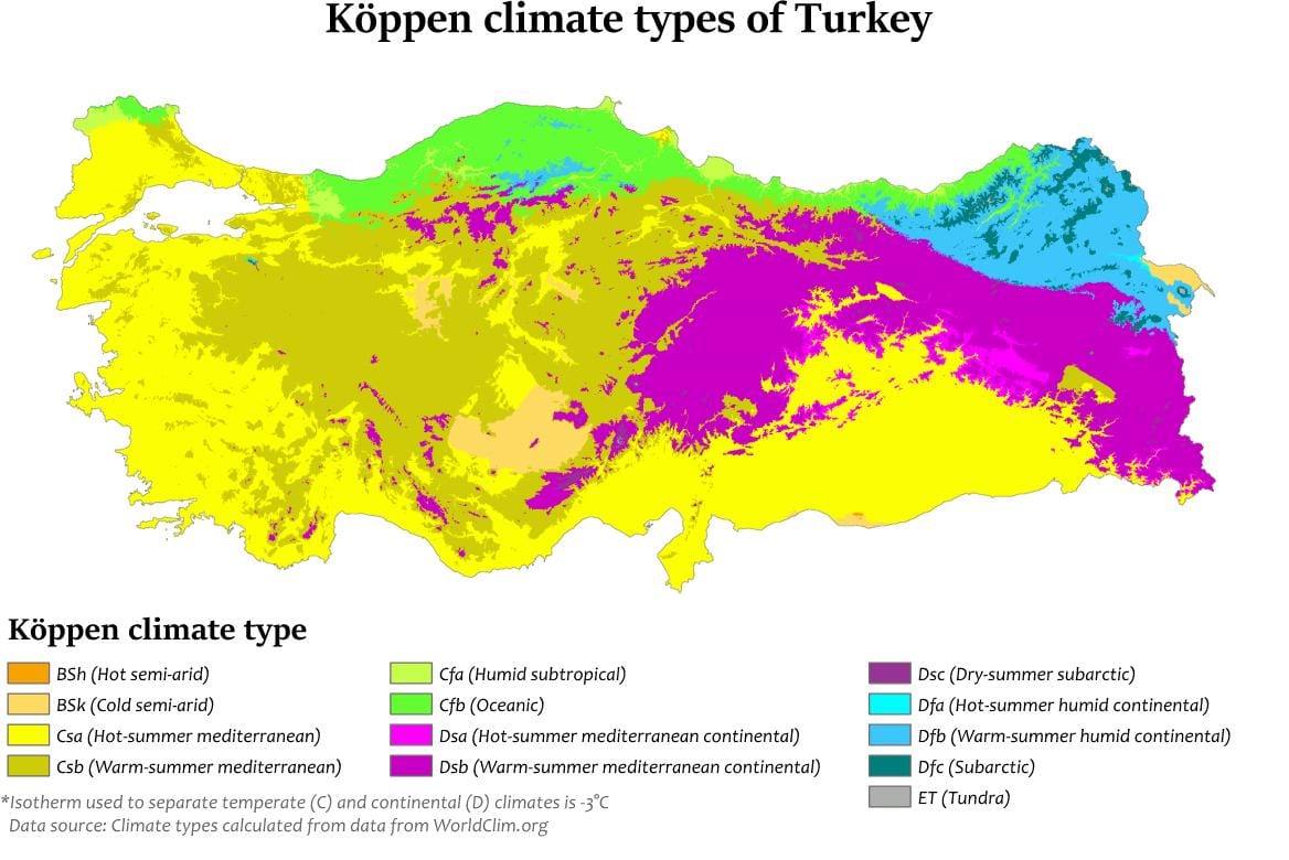 mapa Turecka klimatu